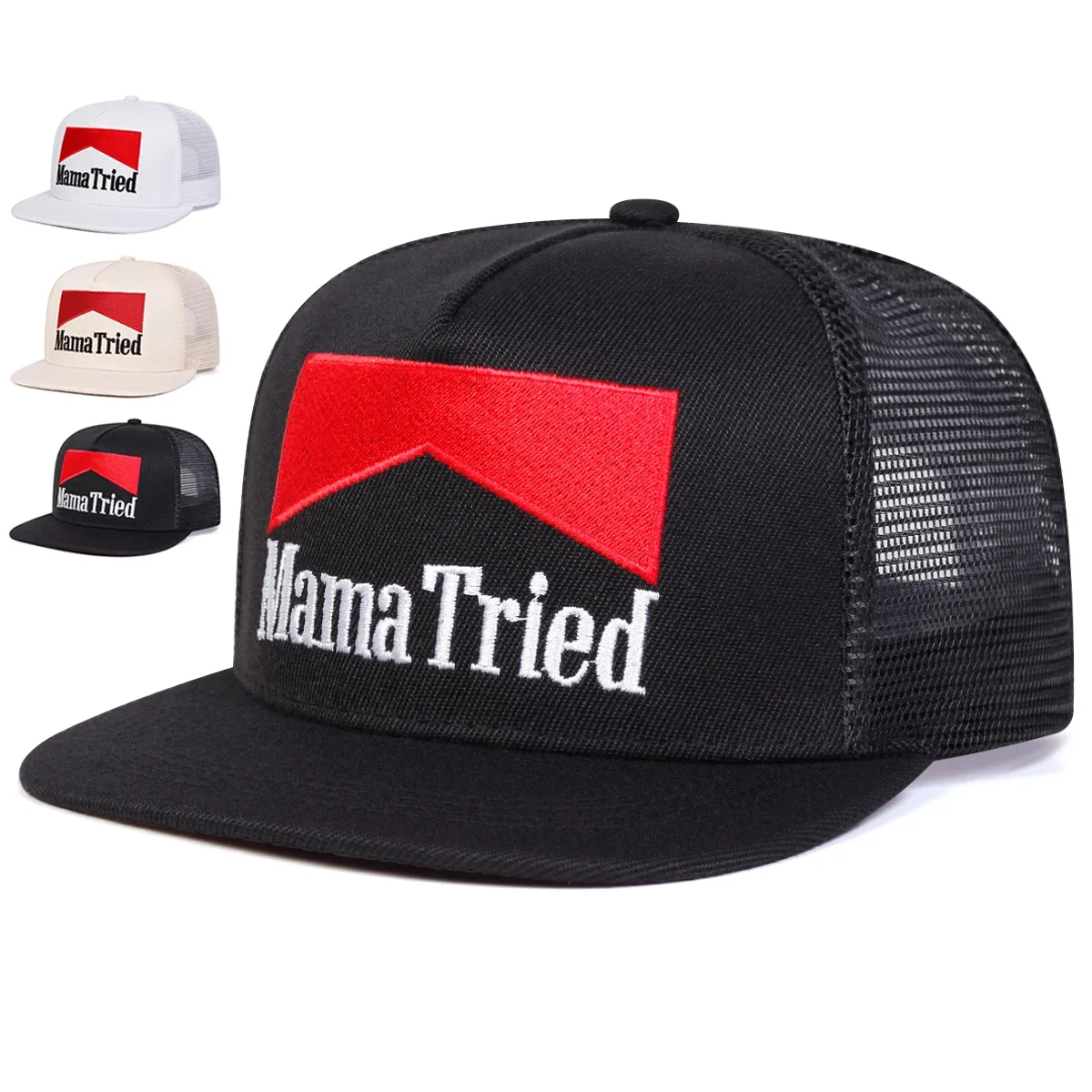 Unisex MAMA TRIED Hip-Hop-Netzhüte mit Stickerei für Frühling und Sommer, verstellbare Sport- und Freizeit-Baseballmützen, Sonnenschutzhüte