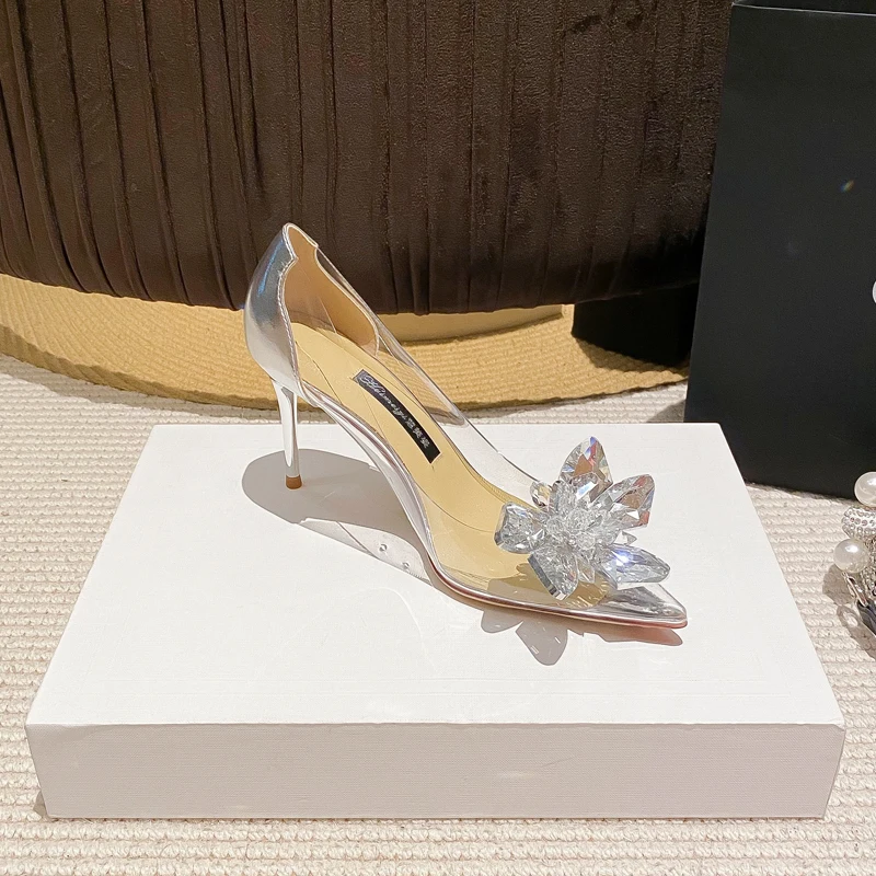 Sandals Wedding Shoes Women Pointed Clear Crystal Cup High Heel Stilettos Sexy Pumps Summer Shoes Women Pumps