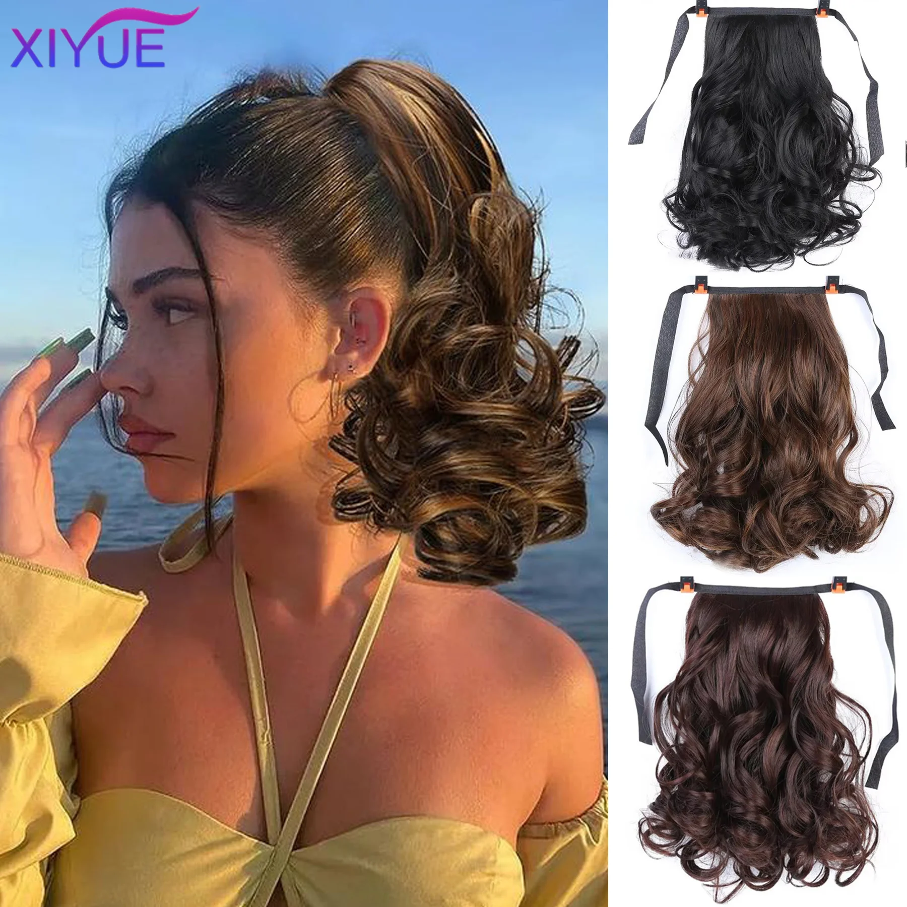 Synthetic Ponytail Hairpiece Women Short Curly Ponytail Clip In PonyTail Hair Extensions Wrap Around On Girl Hair Extension