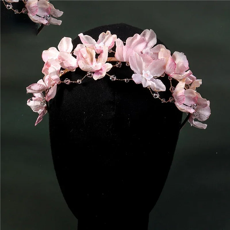 New Pink Flower Wreath Hair Bands Classic Crystal Headband Wedding Hair Accessories Birthday Party Tiara Popular Headdress