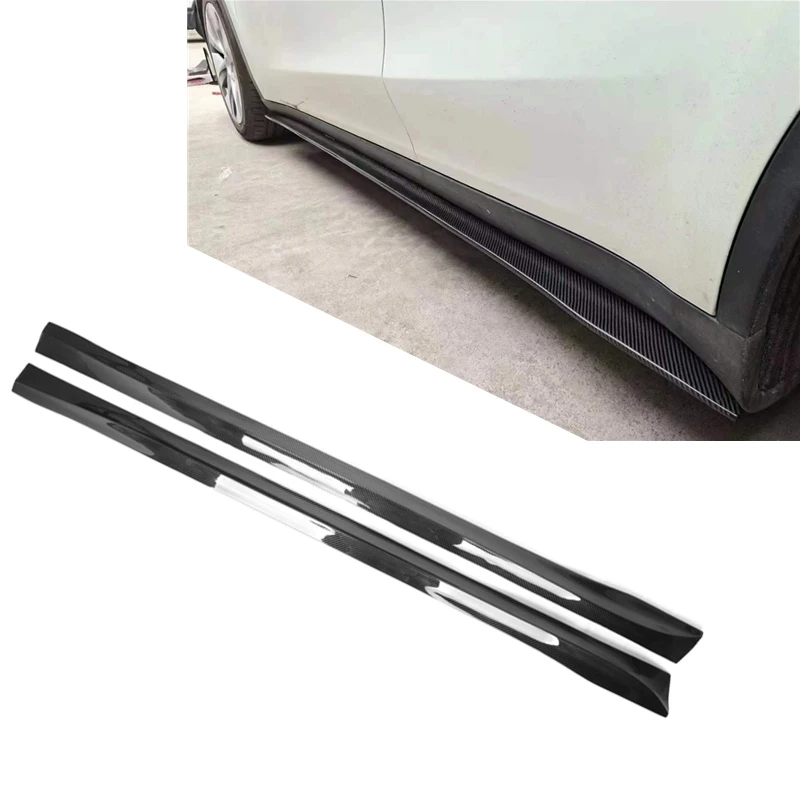 

Dry Carbon Fiber V Style Side Skirts Trim Exterior Bumper Protect Cover For Model Y Glossy Black Bumper Side Skirts