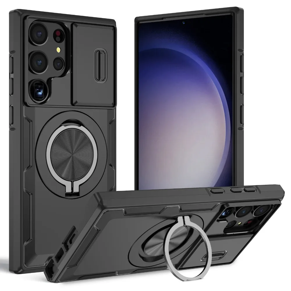 Armor Magnetic Bracket Case for Samsung S26 S25 S24 S23 S22 Ultra  A17 A56 A36 A26 A16 Slide Camera Protection Shockproof Cover