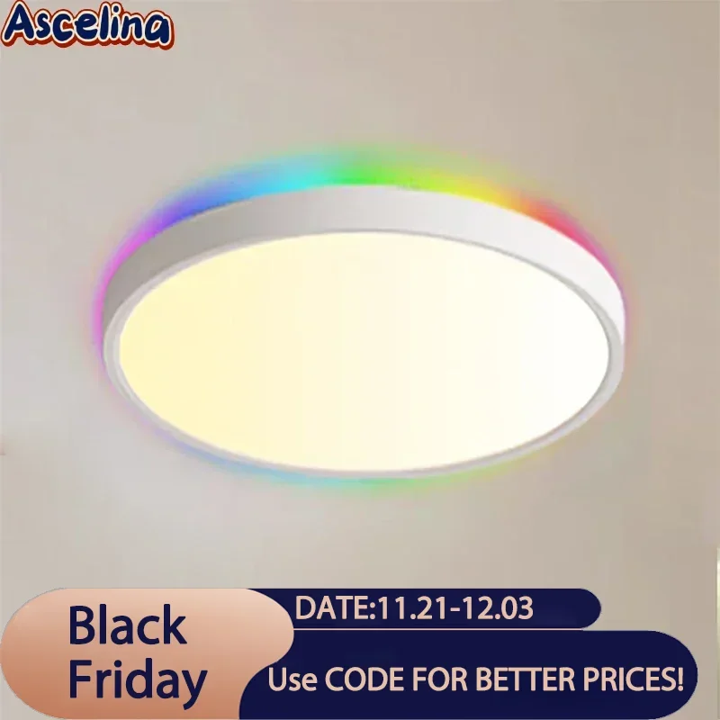 Modern LED Ceiling Light Minimalist RGB Ultra Thin Ambient Remote Control Back Glow Lamp For Living Room Bedroom Study Fixtures