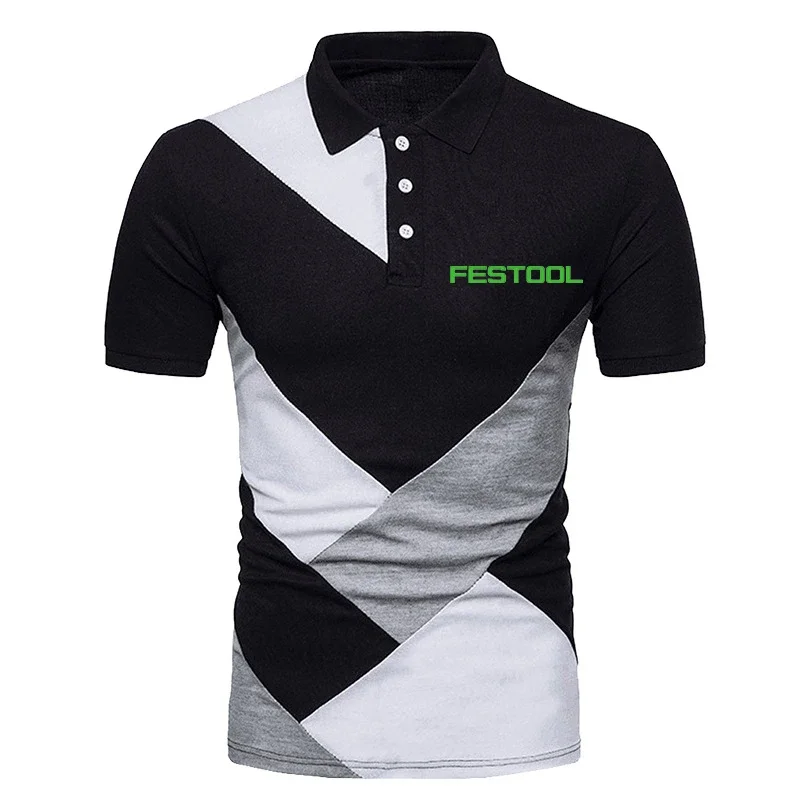 2024 New Summer Casual Trend Shirt Festool Tools Printed Splicing POLO Shirt Summer High Quality Cotton Men Fashion Short Sleev