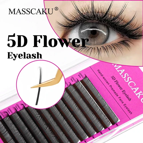 MASSCAKU nueva flor 5D pestañas postizas húmedas 0,07mm de espesor fácil de operar extensiones de pestañas prefabricadas para Maquillaje Mujer