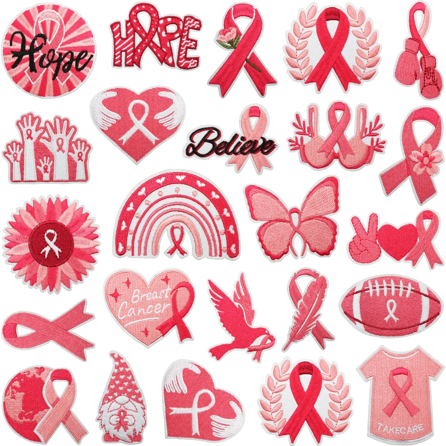 Lot de 10 patchs brodés « Hope Believe Care » à thermocoller pour vêtements, chapeaux, sacs, chaussures, matériel de réparation, décoration de boîtes cadeaux pour téléphones, accessoires DIY