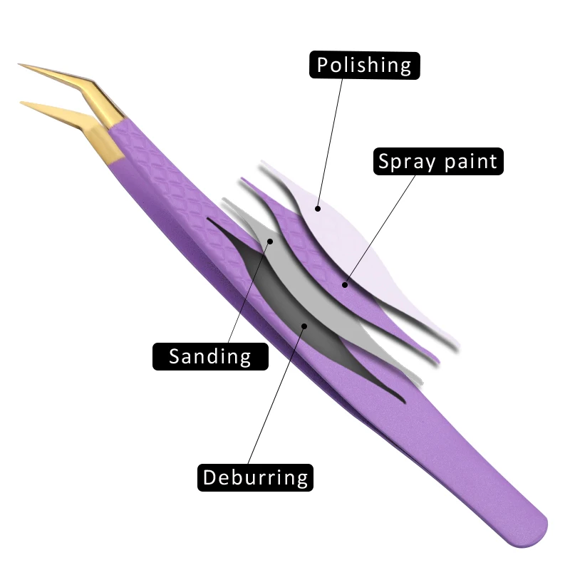 Aço inoxidável cílios Pinças, sobrancelha Extensão Pinças, roxo cílios Pinças, Precision