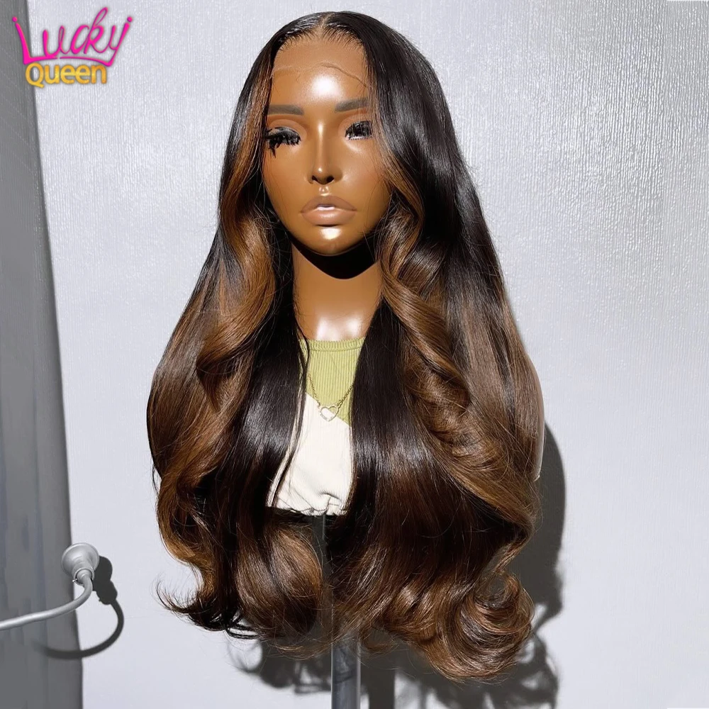 Ombre Brown Closure Wig 16A Upgrade Real Hair 13x6 13x4 HD Lace Front Human Wig For Women Pre Plucked Body Wave Glueless