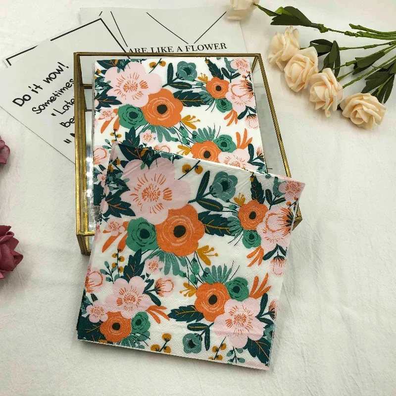 20 piezas/bolsa Servilletas de papel con estampado floral para cumpleaños, bodas, fiestas, decoración de mesa, paños de papel para café, manteles individuales de papel coloridos