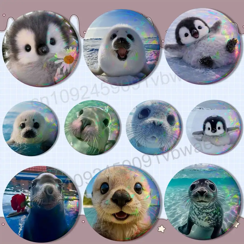 

cute zoo Seal sea lion penguin Badges Badges On Backpack Jacket Cartoon Round Brooches Acrylic Button Pins Collection Gifts