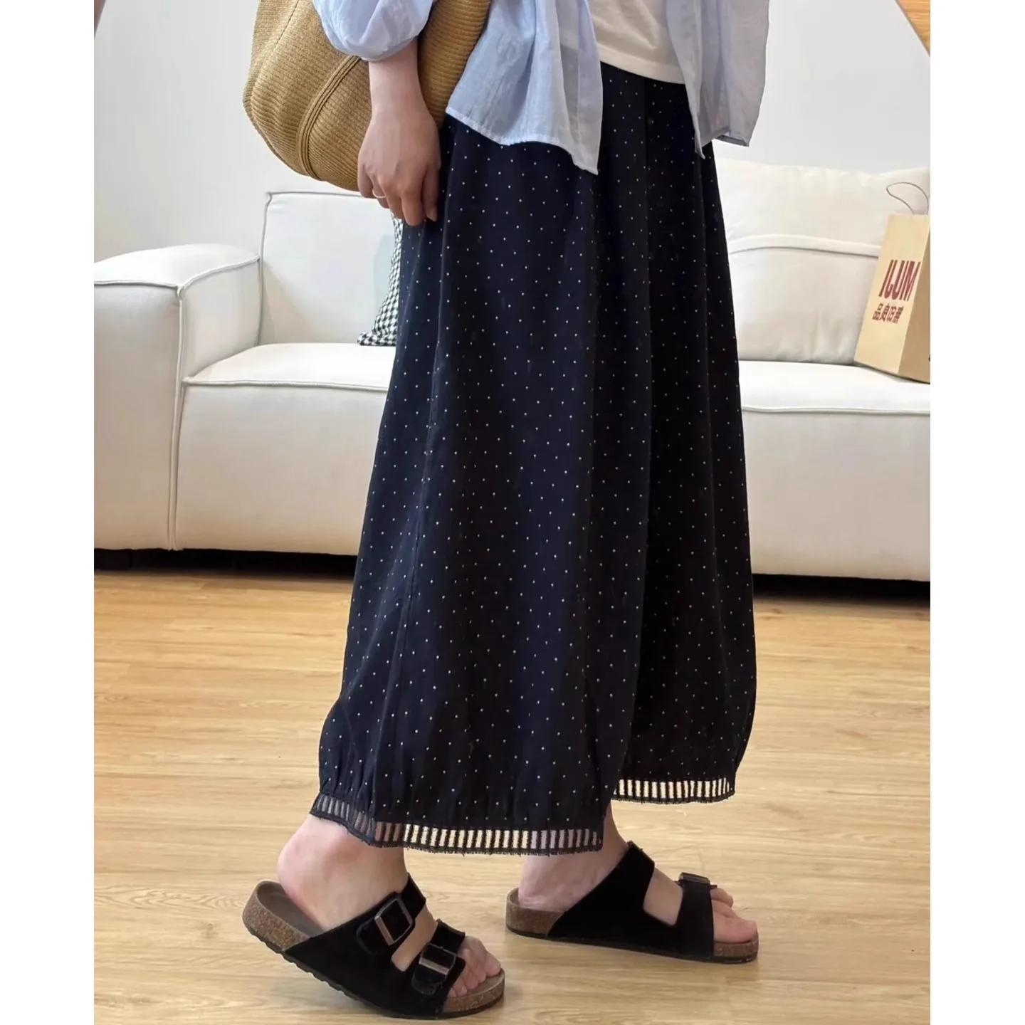 Hosen für Damen, Hip-Hop-Frau, Sommer, Leinen, plissiert, weites Bein, leicht, getäfelt, Jade, Schärpen, Netzstoff, Streetwear, mehrfarbige Passform