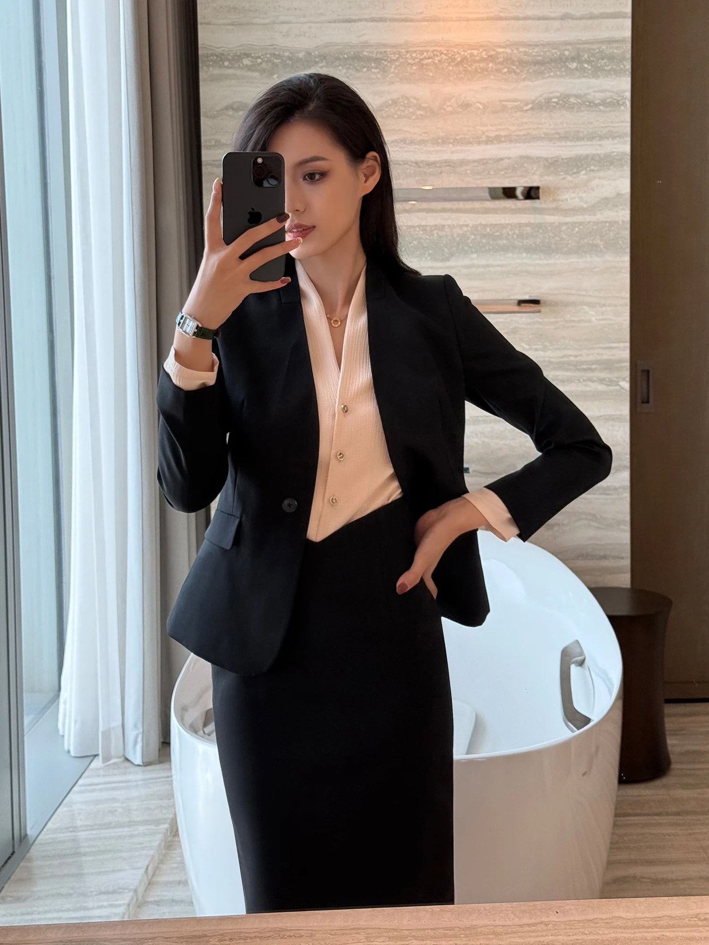 

Bla-Button Waist-Cinching Profional Suit Skirt Faionable Versatile Commute Busin Formal Western Sle Women's Wear