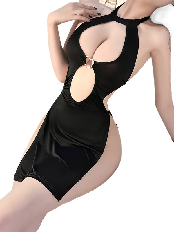 

New Sexy Split Cheongsam Halter Hollow Dew Chest Both Sides Forking Dress Summer New Korean Style Women's Fashion Clothing ONM6