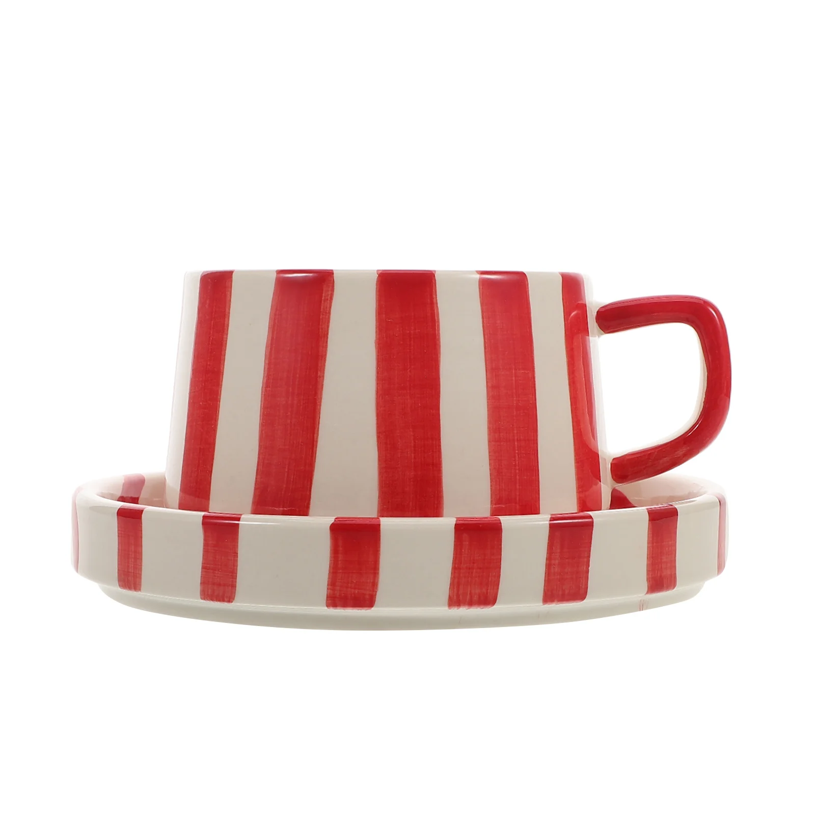 

1Set Ceramic Coffee Cup Striped Design Office Afternoon Tea Latte Art Mug Saucer Coffee Mug with Plate Tea Cup Set
