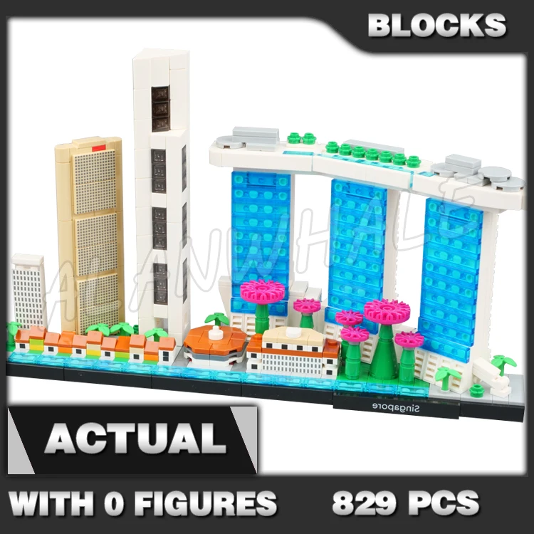 

829 шт., архитектура Skyline, Сингапур, Марина Бей Пес, Lau Pa Sat Fullerton Hotel 20057, игрушка из строительного блока, совместимая с моделью