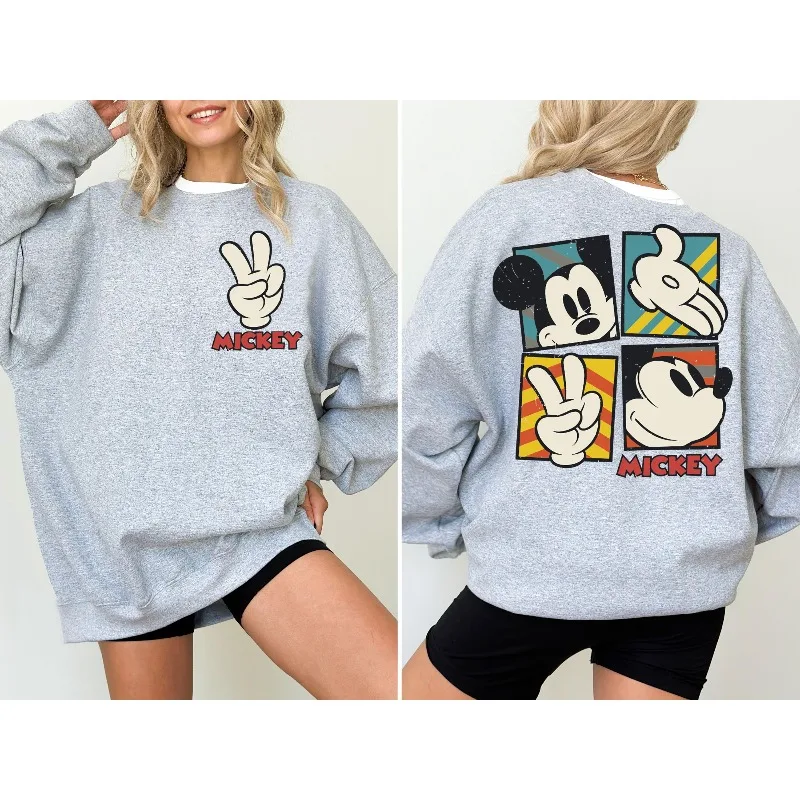 ديزني ميكي ريترو البلوز هوديي الخريف/الشتاء جديد الرجال زوجين عارضة أزياء الشارع الملابس