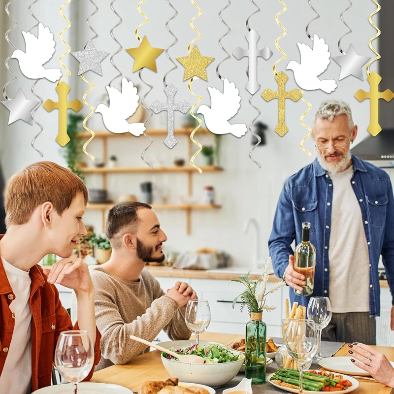 6/12 قطعة بالتواصل الأول معلقة الدوامات الصليب والسلام حمامة راية المعمودية الديكور للبنين بنات استحمام الطفل ديكور الحفلات