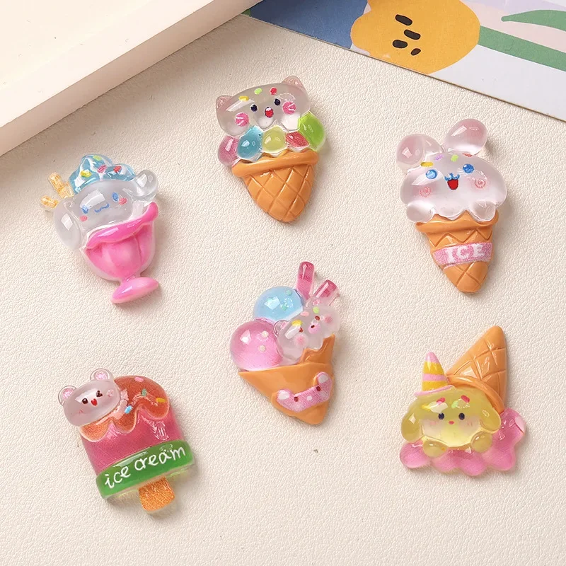 5pcs Cartoon DIY ice cream Animal Cone Resin Flatback Cabochons Diy Crafts Materials Jewelry Making Charms