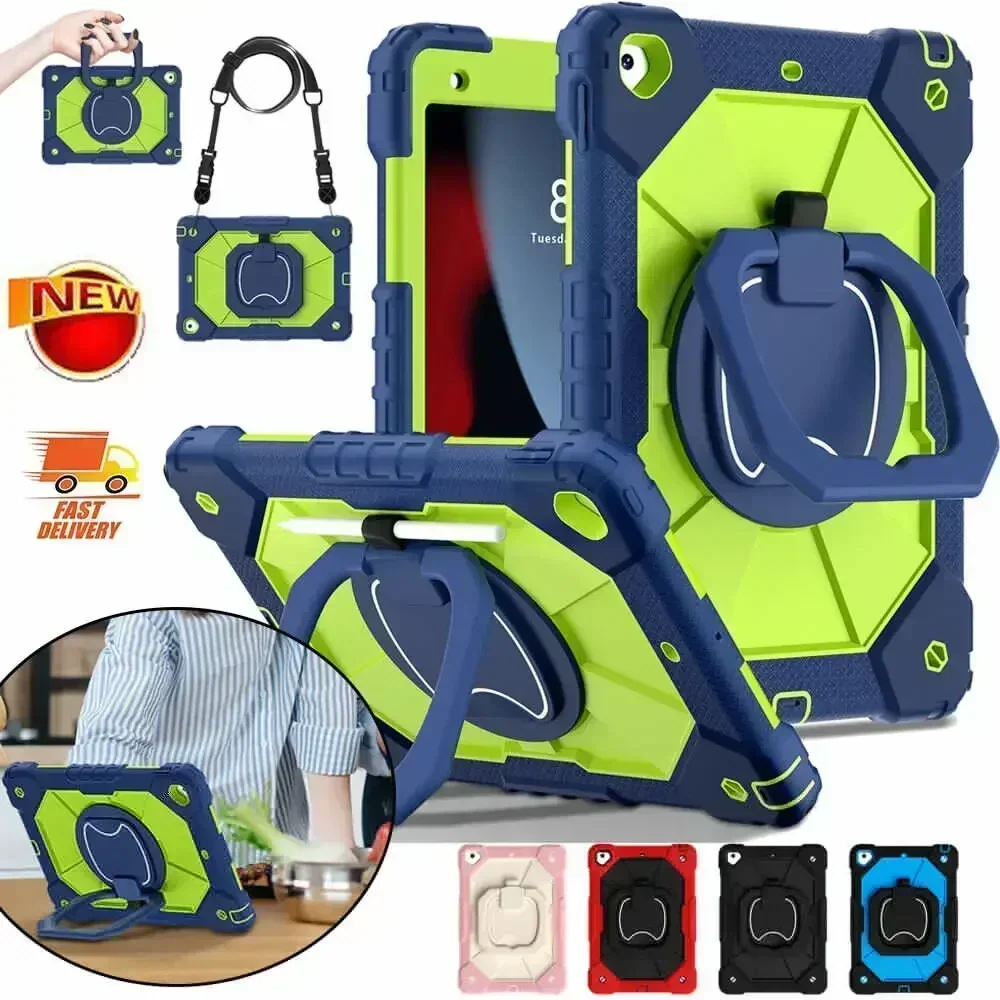 

For IPad 9.7 7th 8th 9th 10.2 10th Gen Air 4 5 10.9 Pro 11 inch Kids Tablet Case Rotation Handle Stand Shockproof Rugged Cover