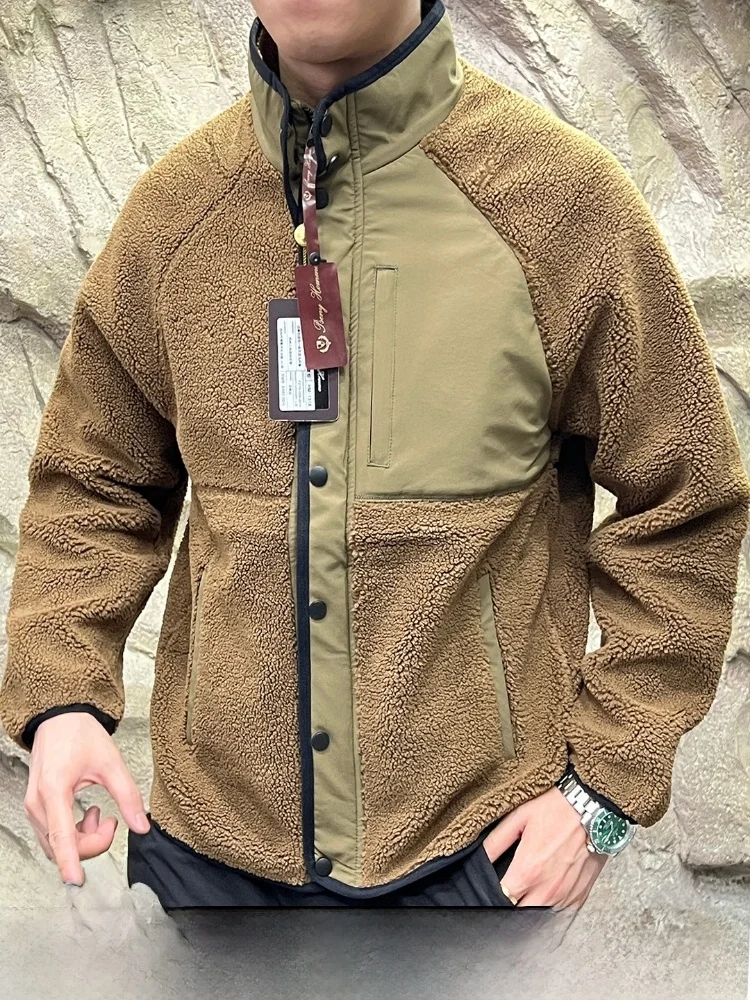 

Итальянский Sle Высококачественный воротник из искусственного меха ягненка, теплоизоляция, зимнее пальто для пар, модное пальто с воротником-стойкой, молодежное повседневное поли...