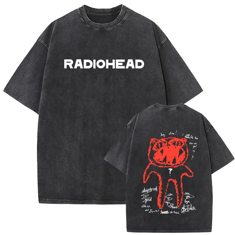 Gewaschenes Vintage Rock Band Radiohead in Rainbows Grafik-T-Shirt für Männer und Frauen Retro Hip-Hop Oversized T-Shirts Herren Gothic T-Shirts – Detail 2