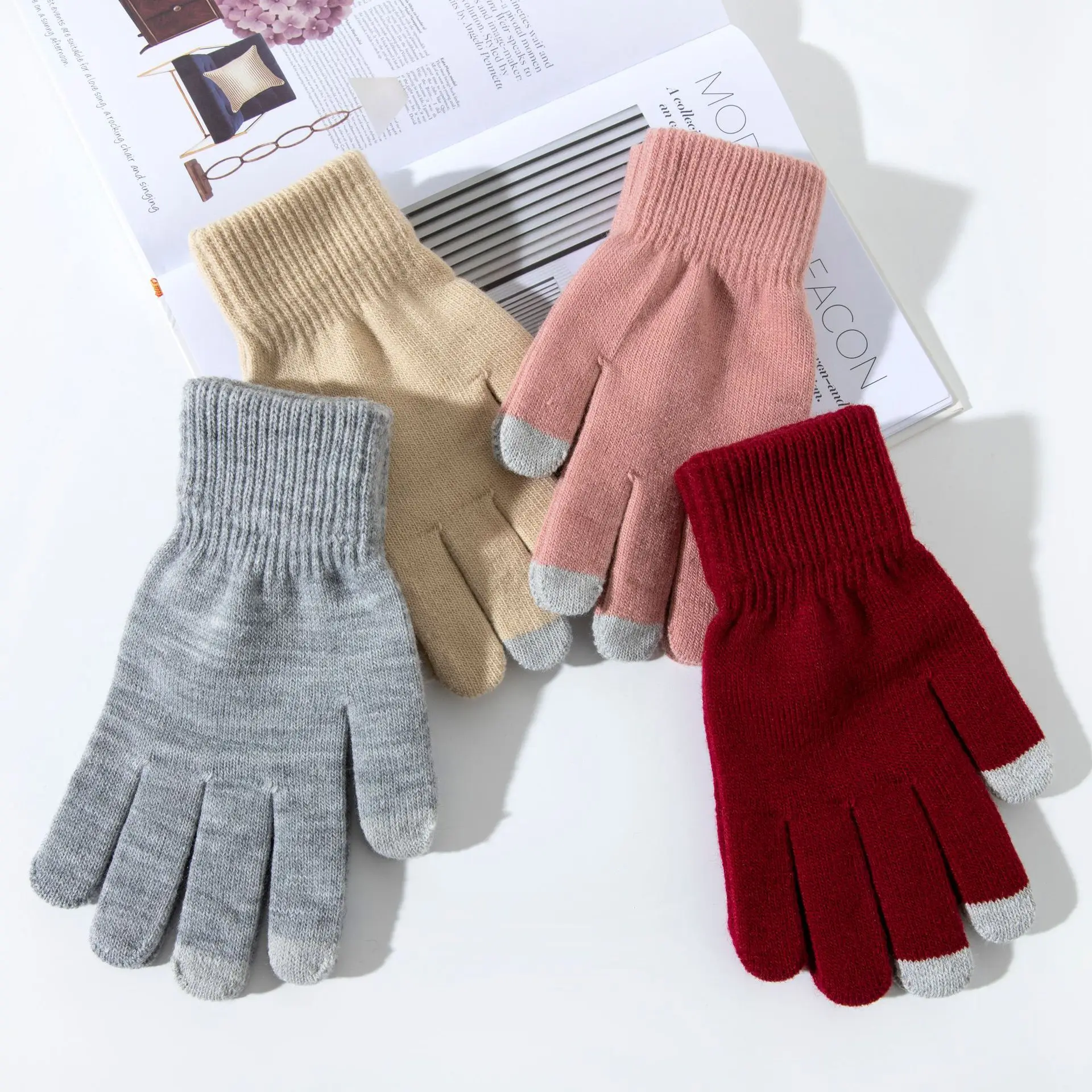 Winter Knitted Touch Screen Gloves For Women Students Solid Thickened Velvet Warm Gloves Girls Outdoor Sports Skiing Gloves New