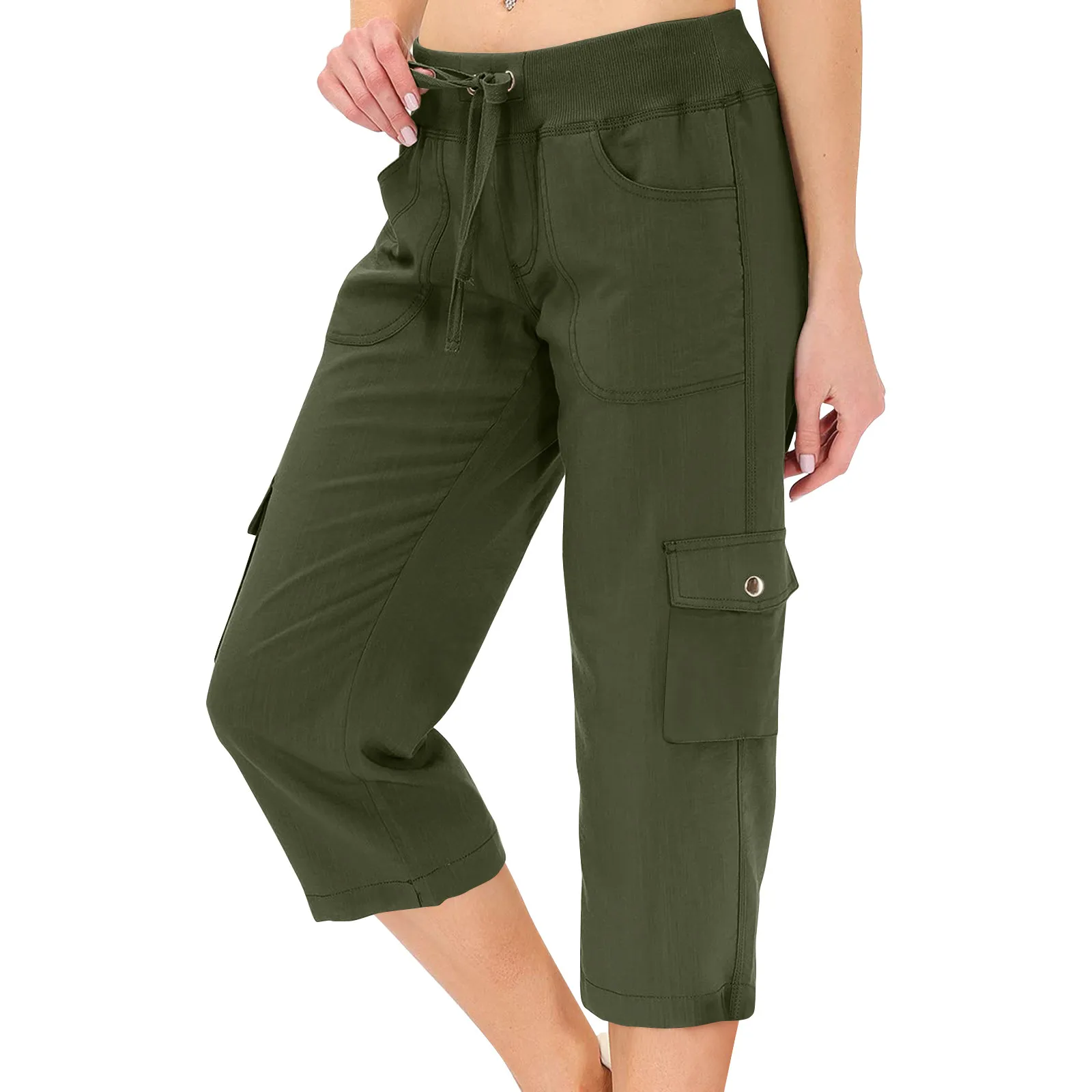 

Women's Relaxed-fit Cargo Capris Drawstring High Waist Pencil Cropped Pant Slim Fit Casual Trouser Long Pants With Pockets