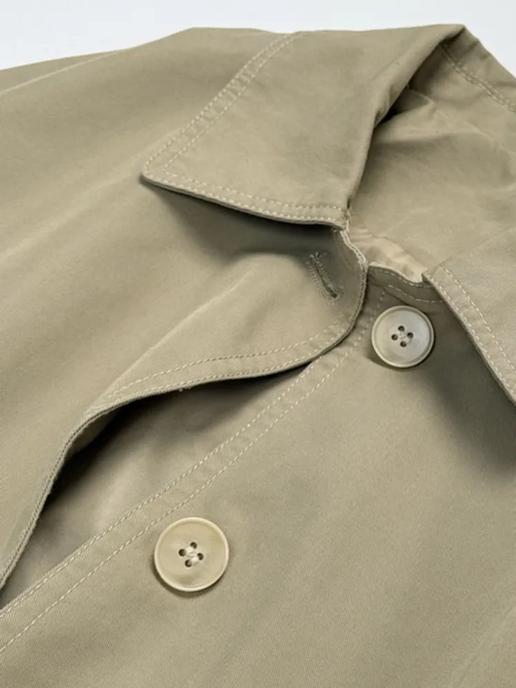 ZMEENNA femmes Beige Trench manteau simple boutonnage veste avec col rabattu rayé contraste manchette printemps automne ZM4268