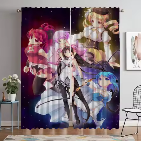 Kitchen Curtains for Bedroom Puella Magi Madoka Magica Halloween Decoration Modern Living Room Curtains 2 Pieces Partition Child