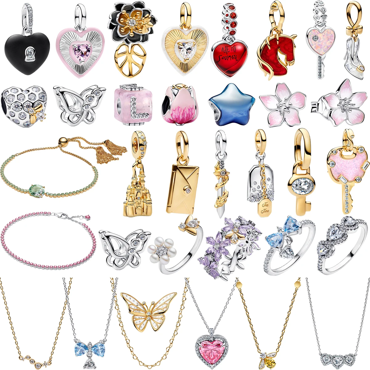 New 925 Sterling Silver Charms Heart Bee Flower key Lock Earrings Rings Beads Bracelets Necklaces Womens DIY Jewelry Gift