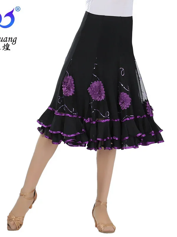 Elegant Ballroom Soft Dance Skirt Women New Style Casual Costume Long Swing Skirt For Flamenco Rumba Waltz Dancewear