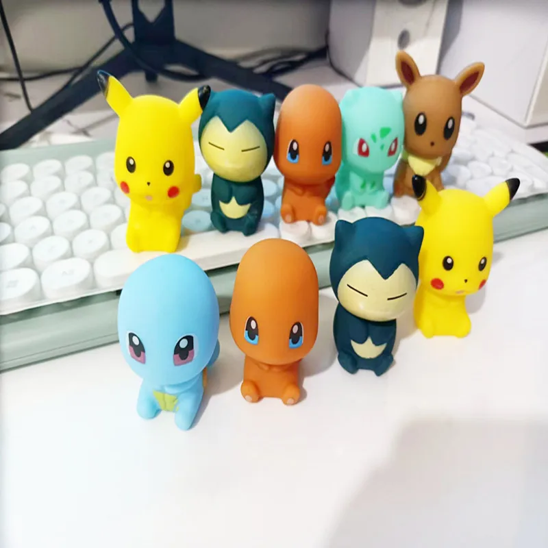 6 stks/set Pok é mon bad Speelgoed Pikachu Cartoon Model Pop Pinch en Sound Making Pok é mon Huisdier Ornament Set kinderen Gift Speelgoed