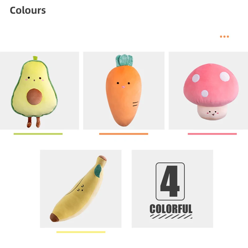 ZU Cute Vegetables Mushroom Carrot and Fruits Banana Avocado Plush Toys Kawaii Stuffed Plushies Throw Pillows Soft Kid Girl Gift