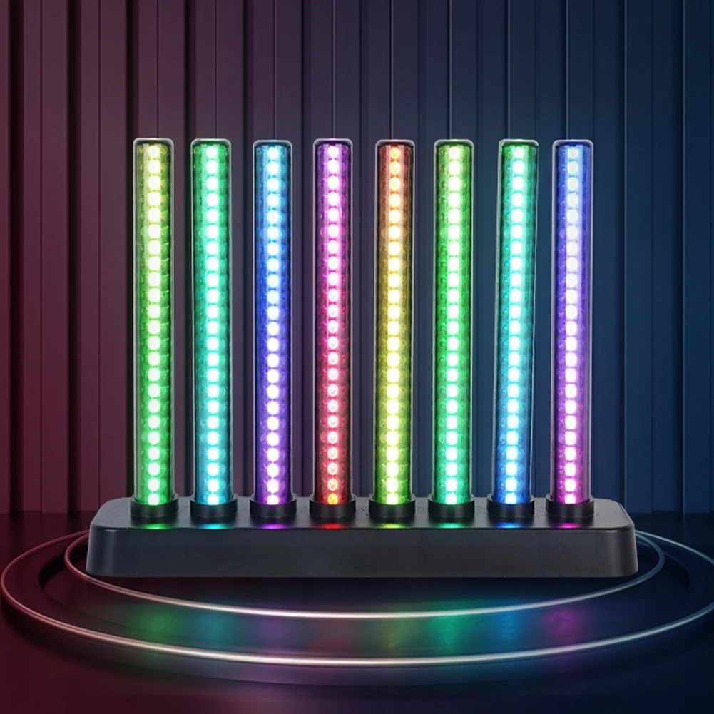 สเปกตรัมเพลงแสงบรรยากาศแสง USB Powered Voice Control RGB Light Bar 8 หลอดเดสก์ท็อป APP ควบคุมสําหรับ Home Office