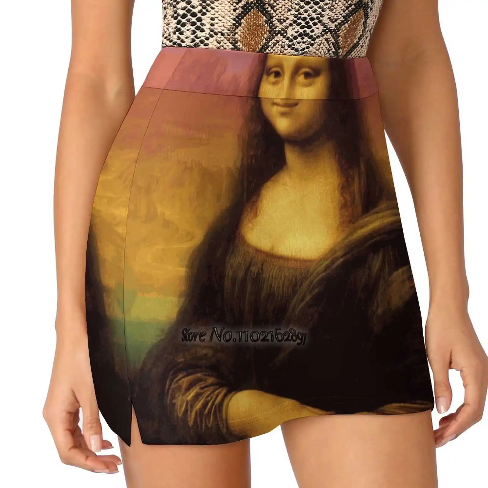 

Psychedelic Mona Lisa Women Sports Lining Skirt Tennis Dance Fitness Short Printed Skirts Mona Lisa Famous Painting Famous