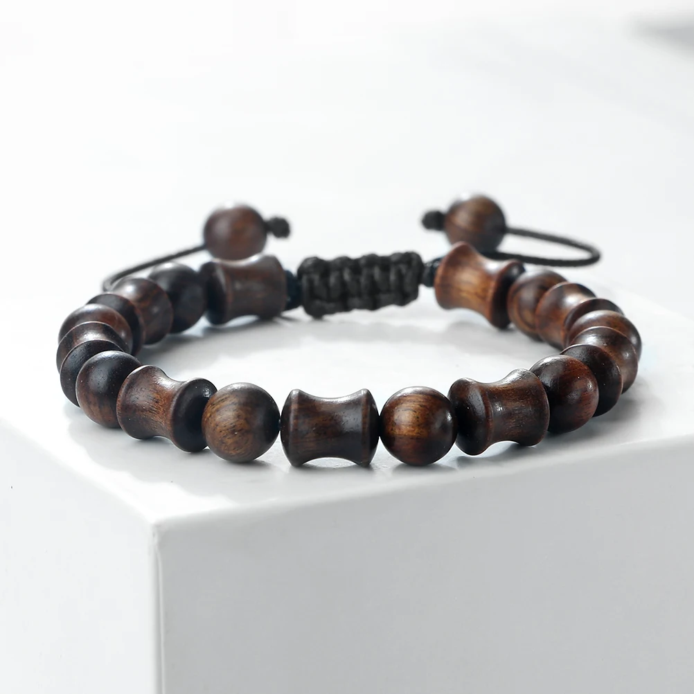 Men Bamboo Joint Shape Wooden Bead Bracelet Vintage Sandalwood Black Rosewood Handmade Women Bangles Ethnic Style Prayer Jewelry