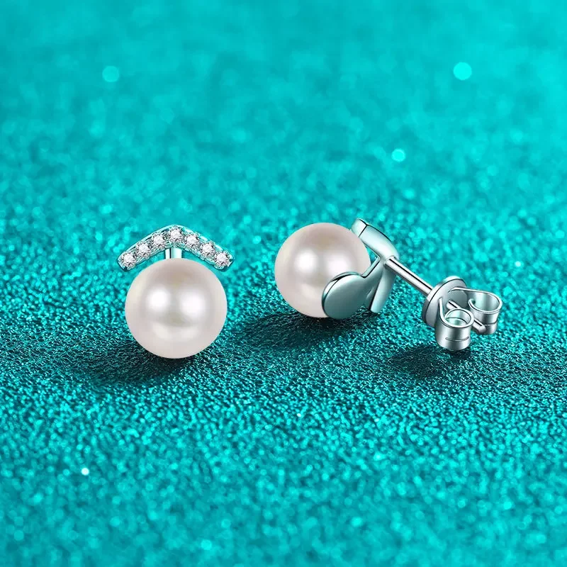 

Light Luxury 8mm Freshwater Pearl PT950 Platinum Earrings, 11 Points Moissanite Stud Earrings Jewelry for Wedding Party Gift