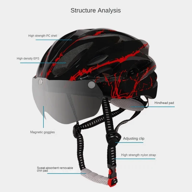 

Road mountain bike riding helmet with goggles pc shell integrated molding ventilated and breathable helmet