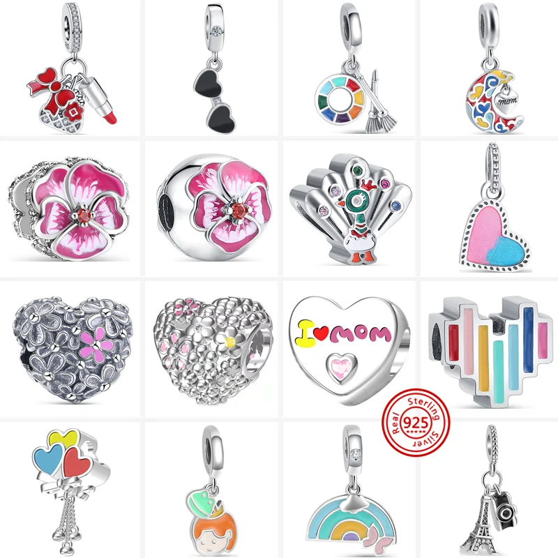 

925 Silver Flower Peacock Rainbow Iron Tower Camera Glasses Balloon Heart Fine Beads Fit Original Pandora Charm Bracelet Jewelry