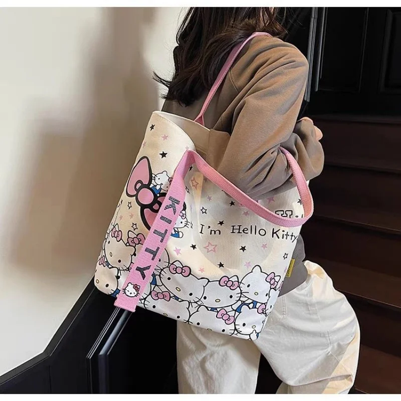 

New Hellokitty Cartoon Canvas Bag Cartoon Kt Cat Handbag Backpack Cute Commuter Versatile One-Shoulder Tote Bag
