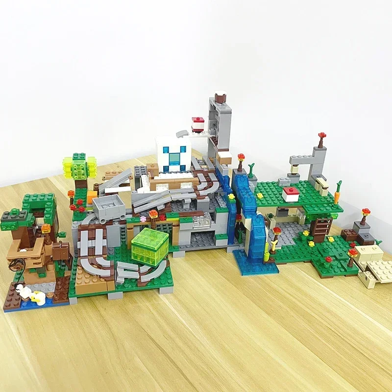 980 + PCS Mountain Cave Village Árvore Casa Blocos de Construção Tijolos Brinquedos Infantis