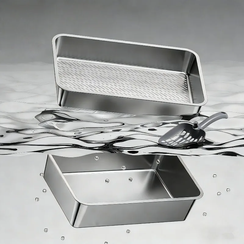 Extra Large Stainless Steel Cat Litter Box Semi‑Enclosed High‑Sided Anti‑Splash Cat Toilet Pet Supplies Wholesale Base Tray