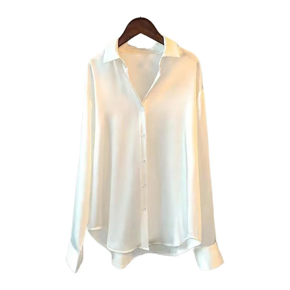 

Женская атласная офисная блузка с длинным рукавом. Элегантная роскошная дизайнерская рубашка, подходящая для офисного использования и стильных мероприятий.