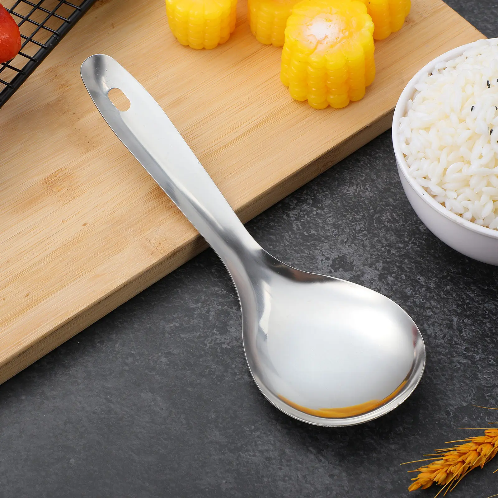 3Pcs Stainless Steel Rice Spoon Simple Elegant Delicate Design Lightweight Compact Easy Storage Portable for Daily