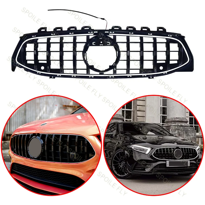 

For Mercedes Benz A Class W177 2018-2023 A180 A200 A220 A250 High Quality ABS GT Style Grill With LED Light Grille Glossy Black