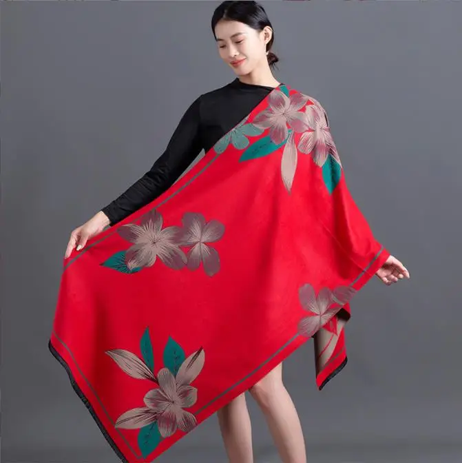 New Cashmere Shawl Winter Women Two Side Scarf Luxury Brand  Female Scarves Floral  Women Pashmina Shawl Femme Echarpe