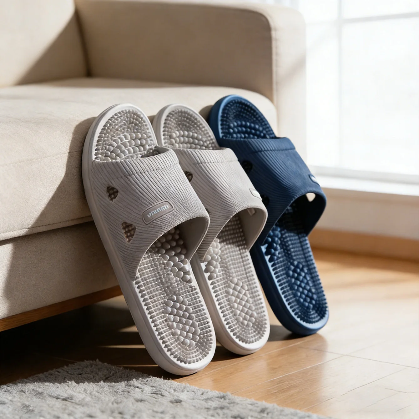 Summer Non Slip Solid Color Slippers for Men PVC Material Massage Comfortable Durable Bathroom Shoes Cool Pool