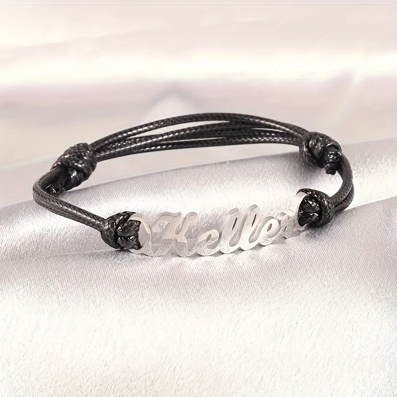 Personalized Customized Name Bracelet Stainles Steel Women Leather Rope Adjustable Couple Bangle Valentine's Day Custom Jewelry