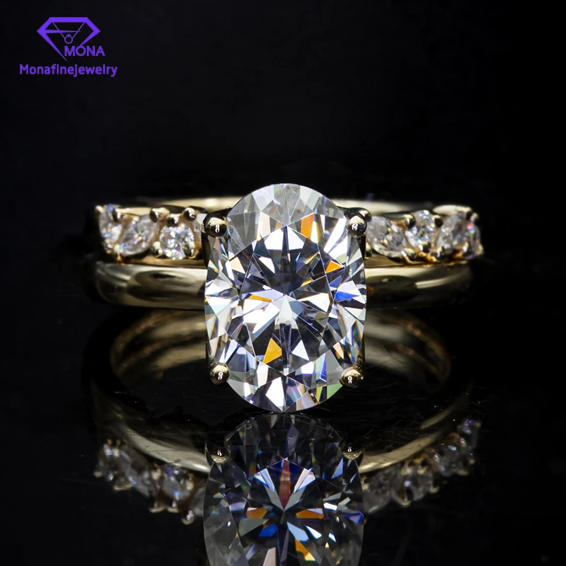 Ring Set 11X7.5mm D Color VVS Oval Moissanite Lab Gemstone 18K Gold Pass Diamond Test With Certificate