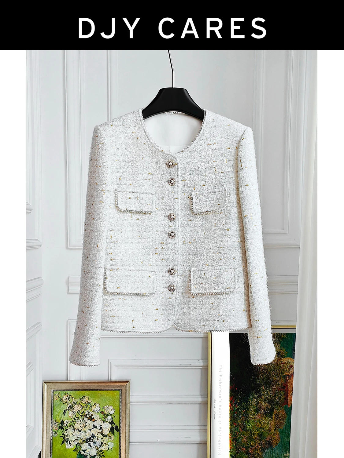 

New Heavy duty handmade bead trimmed three-dimensional outerwear top made of coarse woolen fabric big size